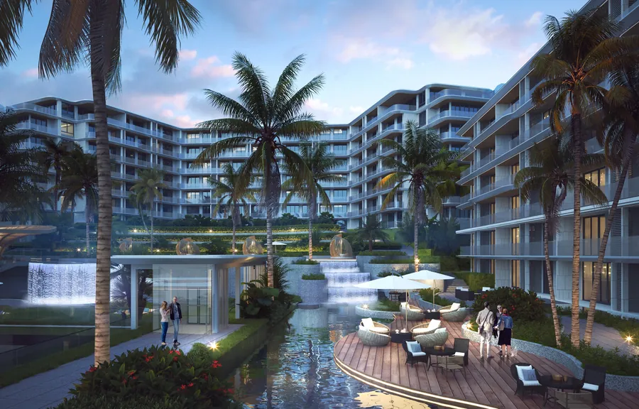 Premium hillside apartment complex with sunset views